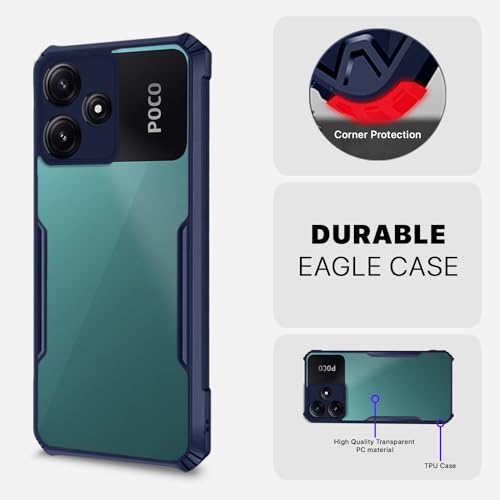 Image of Pikkme Poco M6 Pro 5G Back Cover | Crystal Clear Transparent Back | Ultra Hybrid | Full Camera Protection | Raised Edge | Bumper Back Case (Blue)