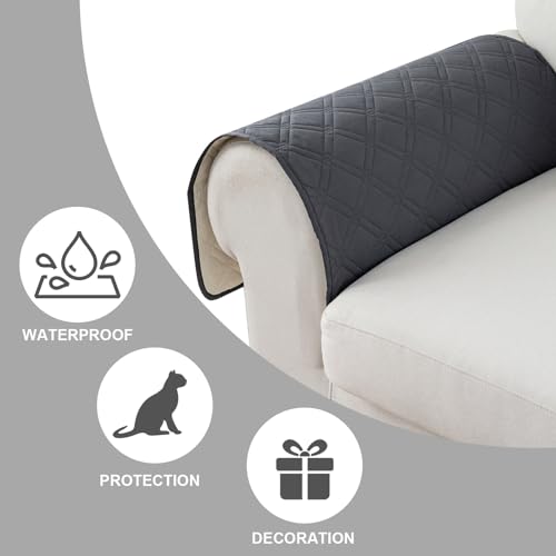 Image of Genina Sofa Armrest Cover, Anti-Slip Armchair Slipcovers for Dogs Cats Pet, Water Resistant Couch Arm Cover for Backrest Recliner Loveseat, L Shaped Sofa, 23.6 x 27.5 Inches(2 Pieces)
