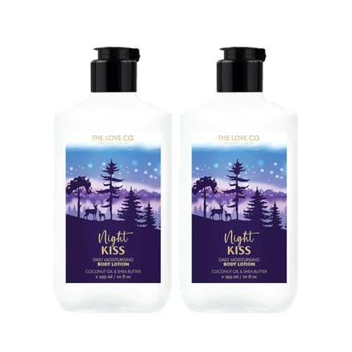 Image of THE LOVE CO. Night Kiss Body Lotion - Deep Hydration for Dry skin with Natural Oils & Shea Butter for Daily Skin Care - Intense Moisture Vitamin E Enriched - Pack of 2