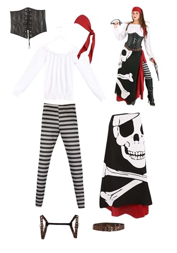 Fun Costumes Women's Pirate Costume | Jolly Roger Flag Dress High Seas Lady Captain Outfit for Halloween and Cosplay L