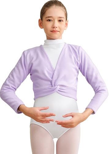 Image of DANSHOW Girls Ballet Wrap Tops Kids Dance Cardigans, Velvet Inner Dance Sweater(824-09-M) Purple