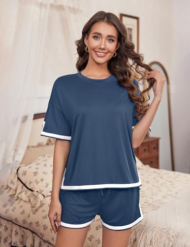 Women's 2 Piece Outfits Summer Comfy Lounge Sets Casual Loose Outfits Matching Tops and Shorts