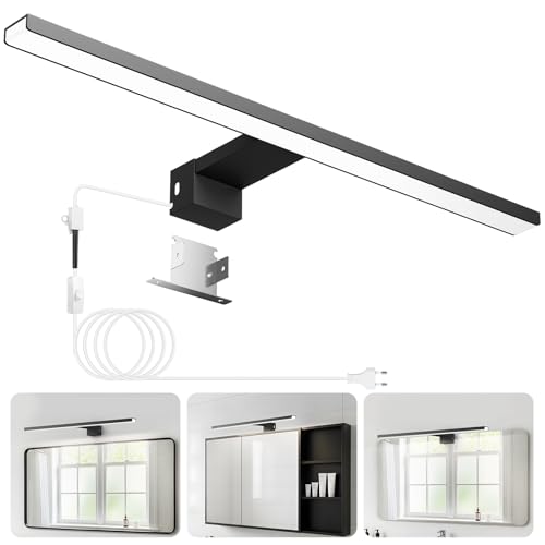 Hommie Aplique Espejo Baño Negro 50CM 12W 1549LM con Enchufe, Luz Espejo Baño Natural 4000K, Cable de 1,5 m, Aleación de Aluminio 230V, Lampara Baño, IP44 Resistente al Agua