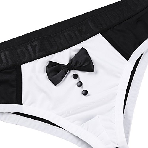 MSemis Men's Naughty Sexy Tuxedo Bikini Briefs Underwear Bow Tie Thongs Waiter Lingerie Black Medium - Thumbnail 7