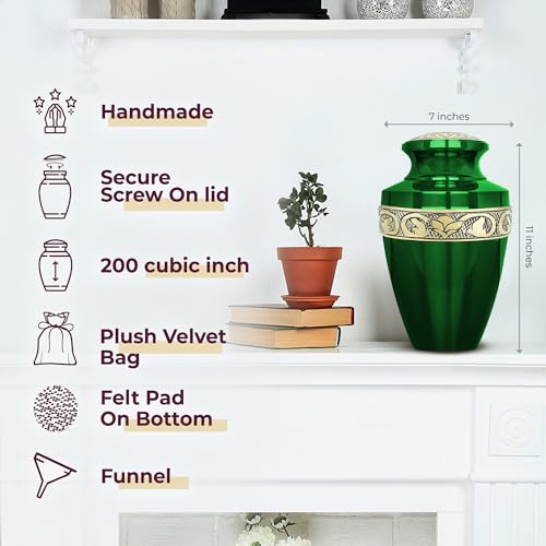 Image of Trupoint Memorials Cremation Urns for Human Ashes, Funeral Memorial Urn for Male and Female, Decorative Burial Grecian Urn Collection for Adult Men & Women - Green and Gold, Adult (200LB)