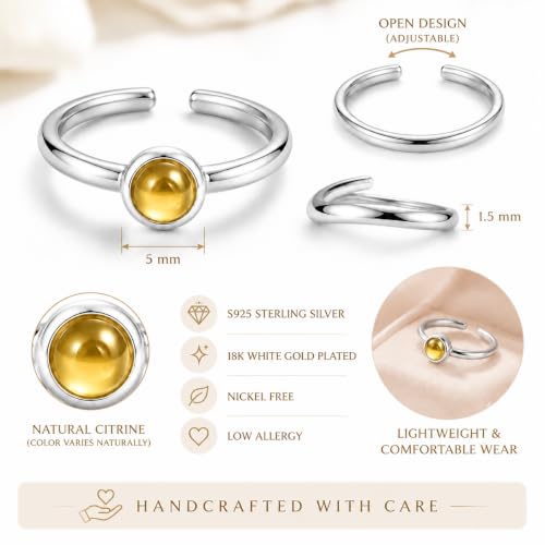 Natural Citrine Ring for Women 925 Sterling Silver Adjustable Open Ring - image 5