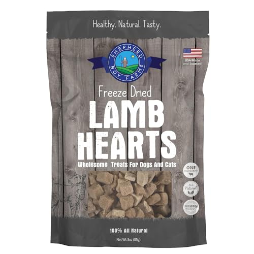Shepherd Boy Farms Freeze Dried Dog and Cat Treats Lamb Heart All Natural Single Ingredient Freeze-Dried Dog Treat & Snacks Made in USA High Protein Essential Nutrition of Raw Food 3oz