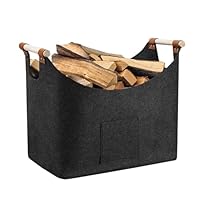 Dyaucwpo Holzkorb für Kaminholz, Kaminholzkorb mit Verstärktem Holzgriff, Faltbarer Holzkorb Filztasche, 60L Holztasche aus Filz, Extra Dicker Filztasche, für Brennholz, Holz, Zeitungen (44X31X40cm)