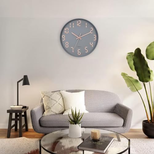 Image of SKYTONE Wall Clock 12 inch Silent Quartz Decorative Wall Clock Non-Ticking Classic Clock Round Easy to Read for Living Room, Bathroom, Kitchen, Office, School (Grey)