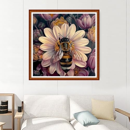 Image of Joyhoor Stamped Cross Stitch Kits for Beginners Needlepoint Kits for Adults Embroidery Kits 11CT Counted Cross Stitch Kits Printed Embroidery Pattern- Bees Gather Nectar 18x18 inchs