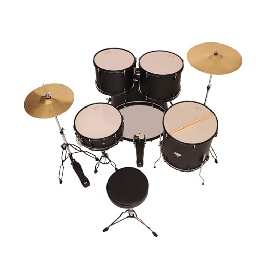 Image of ARCTIC CRONOS 22 inch 5-Piece Acoustic Drum Kit with Cymbals, Drumsticks & Throne - Rich Full Sound, Durable Hardware & Easy Setup (Black)
