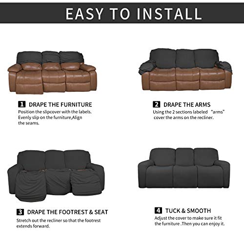 Image of Easy-Going 3 Seat Recliner Sofa Cover for Dogs- 8 Pieces Stretch Sectional Recliner Sofa Slipcover for 3 Cushion Couch, Washable Furniture Protector with Elasticity (Recliner Sofa,Dark Gray