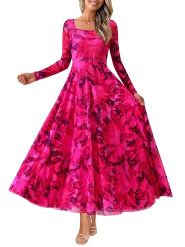 BTFBM Women Maxi Dress Fall 2025 Fashion Elegant Long Sleeve Square Neck Floral Print Party Club Wedding Guest Dresses