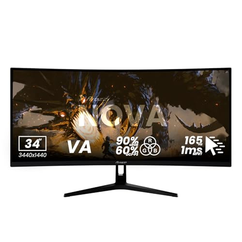 Image of Arozzi Curved Gaming Monitor Nova 34 inch VA 165Hz - Computer Monitor Ultrawide QHD 1440p - Adaptive Sync, HDR10 & Flicker Free Display - 90% sRGB Color Accuracy - PC & Console Ready - Black