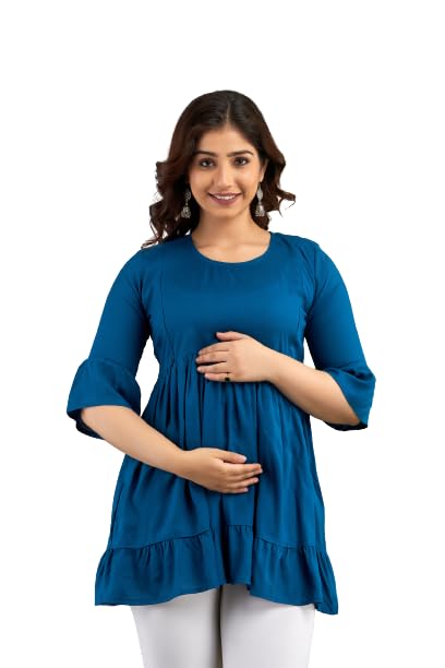 Rayon Maternity Feeding Women Top Kurtis with Zip for Easy Breast Feeding-image-14