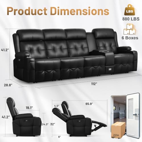 Image of RV Loveseat Recliner Sofa, Home Theater Seating with Console & Massage