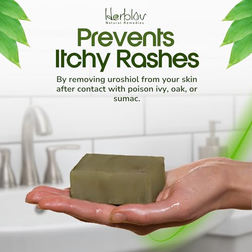 Image of Poison Ivy Soap Bar - All Natural Poison Ivy Treatment - Anti-Itch Skin Cleanser Wash for Poison Ivy, Poison Oak & Sumac - Removes Oils, Soothes & Relieves Rashes - 5oz Jewelweed Soap Made in USA