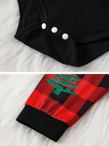 AMAWMW Newborn Baby Boy First Christmas Outfit My 1st Christmas Romper Red Plaid Pants Hat 3Pcs Clothes, Beige, 0-3Months - image 6