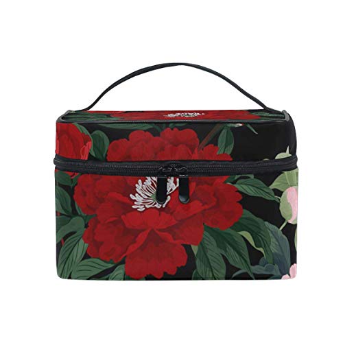 Preisvergleich Produktbild Make-up-Tasche, Blumenmotiv, Pfingstrose, Blumendruck, Kosmetik, Toiletry Aufbewahrung, Organizer, großer Reisegriff, personalisierbare Tasche mit Fächern für Teenager, Mädchen, Frauen
