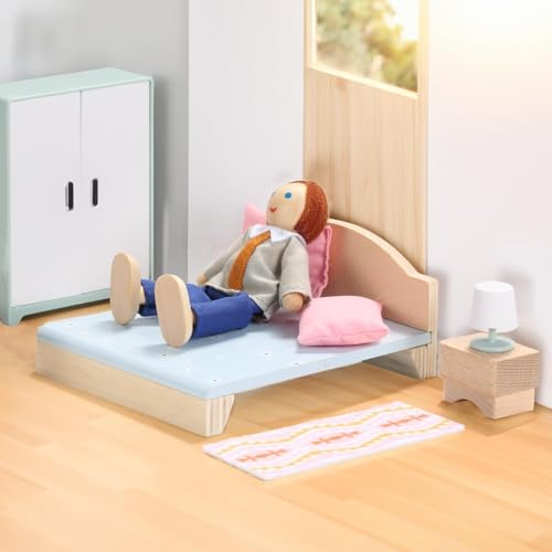 image for Giant bean 24 PCS Wooden Plastic Dollhouse Furniture Set, Bathroom and