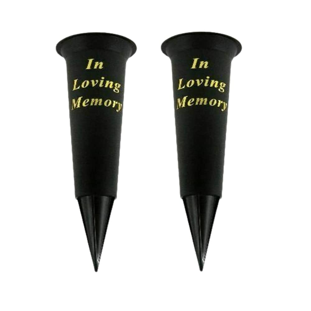 PHG Twin Durable Plastic Personalised Graveside Vase | Classic Graveside Flower Pot for Loved Ones | Eye-Catchy Memorial Gift Flower Holder with Spike for Family and Friends | Black (In Love Memory)