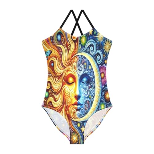 Sun Moon Butterflies Girls Bathing Suit Swimsuit Summer Beach Swimwear One Piece Swimsuits