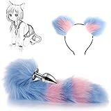 Anal Plug Sexy Fuchsschwanz Hintern Spielzeug Für Frauen Erwachsenes Produkt Edelstahl Katzenohren Stirnbänder Erotik Für Paare Cosplay (Bule-Pink)