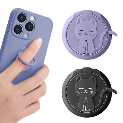 CULEO Mobile Phone Grips,2 pieces of metal ring mobile phone holder back sticker holder cat mobile phone ring holder cartoon animal holder