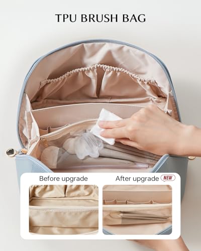Image of EACHY Travel Makeup Bag, Large Capacity Cosmetic Bag for Women, Waterproof PU Leather, Flat Open Portable Toiletry Bag for Skincare, Brushes & Travel Essentials