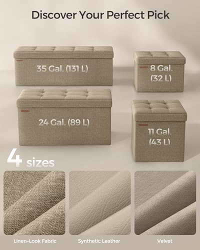 Image of SONGMICS Mazie Collection - 30 Inches Folding Storage Ottoman Bench, Ottoman Foot Rest, End of Bed Bench, Storage Chest, Load 660 lb, for Living Room, Bedroom, Entryway, Camel Brown ULSF047R01