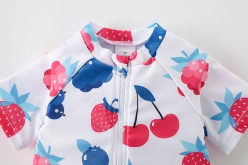 Image of AMIYAN Toddler Girls One-Piece Swimwear Short Sleeve Ruffle Swimsuit Zipper Rash Guard Bathing Suit for Little Girls 1-5Y