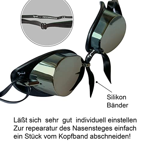 Tyron Performance Race Goggle (Anti-FoG - gold verspiegelt) | Schwimmbrille | Weiterentwicklung der Schwedenbrille mit soften Silikonrand/-Steg