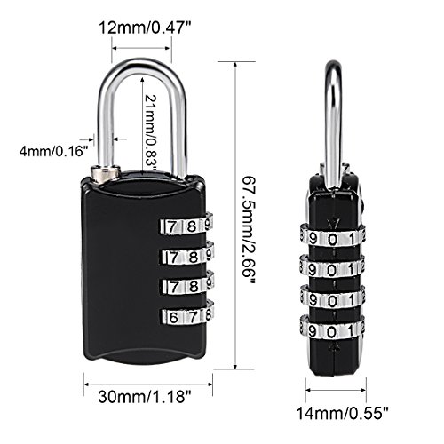 Image of uxcell 4 Digit Combination Padlock, 4mm Shackle, Zinc Alloy Lock Waterproof Lock for Gym Locker Fence Suitcase Travel Outdoor, Black