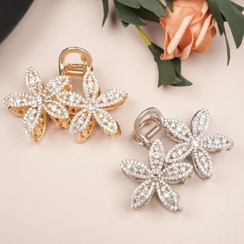 Image of Diversa Rhinestone Golden Claw Clip, Embellished Korean Clutcher, Non- Slip Metal Claw Clip for Girls, Fancy Clutcher for Women, Pack of 1 (Sunflower)