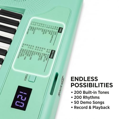 49 Key Keyboard Piano, Portable Electronic Music Keyboard with Speakers, USB-C Power or Battery Operation, Headphone Input, 200 Tones, 200 Rhythms, 50 Songs, Record & Playback, Note Stickers & Lessons