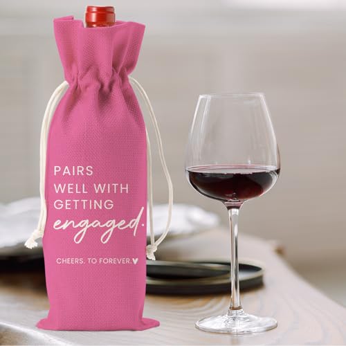 Image of Engaged Engagement Gifts for Couples Her Engagement Party Decorations | Engaged Wine Bag for Couple Women Pairs Well with Getting Engaged Wine Accessory Sets Pink