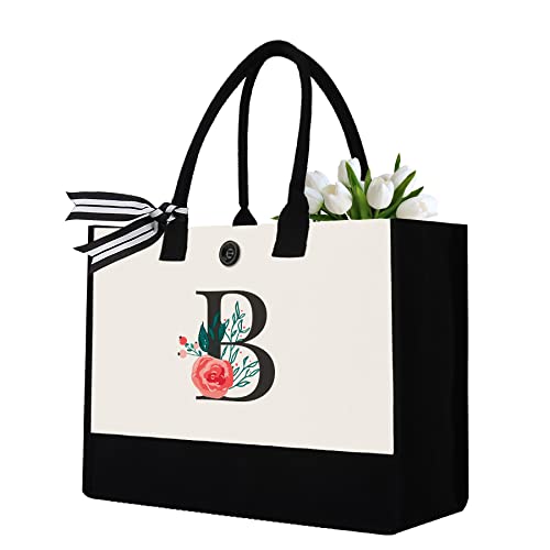 Image of Initial Canvas Tote Bag, Monogrammed Tote Bags Suitable for Mother's Day Wedding Beach
