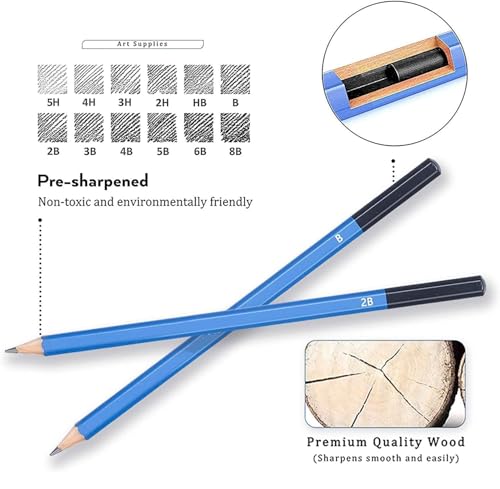 Image of Drawing Pencils Set for Artists | Sketching & Shading Kit with Graphite and Charcoal Pencils | 35 Pieces Art Set