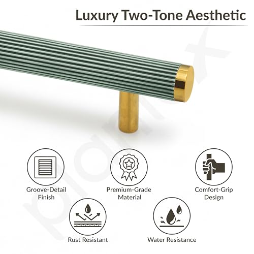 Image of Plantex Stainless Steel & Aluminium Cabinet Handle /160mm Wardrobe Door Handle /Cupboard Pull-Push Handles for Home /Office - Pack of 2 (Green & Gold)