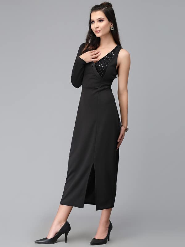 Image of Selvia Women's Half Sleeve Solid Lycra Knee Length Bodycon Dress