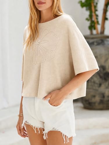 Image of Cicy Bell Womens Half Sleeve Sweaters Oversized Boat Neck Knitted Pullover Sweater Trendy Casual Loose Fit Fall Tops