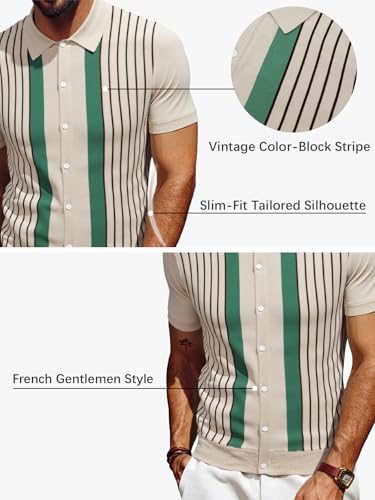 Camiseta polo para hombre Les umes, de punto, con botones, para verano y playa, rayada miniatura 5