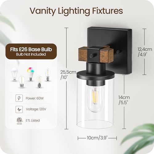 Wall-Sconces-1-Light-for-Bathroom-Farmhouse-Bathroom-Light-Fixture-Faux-Wood-Rustic-Bath-Vanity-Light-with-Clear-Glass-Round-Shade-Wall-Lights-for-Bedroom-Living-Room-Mirror-F14BD05 Wall Sconces 1 Light for Bathroom Farmhouse Bathroom Light Fixture Faux Wood Rustic Bath Vanity Light with Clear Glass Round Shade Wall Lights for Bedroom Living Room Mirror F14BD05