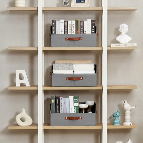 Closet Organizers and Storage, Linen Trapezoid Storage Bins with Handles, Collapsible Shelf Organizer for Blanket, Towel, Clothes, Hats, Purse (Gray) - Image 6