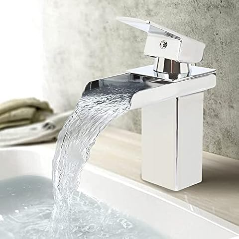 Hanstore Basin Mixer Tap Bathroom Taps Waterfall Mixers Single Lever Chrome Plated Brass Sink Mixer Tap with Hoses Cover