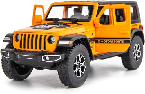 WAKAKAC Toy Car Compatible for 1/32 Wrangler Alloy Diecast Pull Back Model Car Collectible Gift with Light and Sound Toy Vehicle for Kids Boys Girls Toddler Christmas Birthday Gift Orange Car
