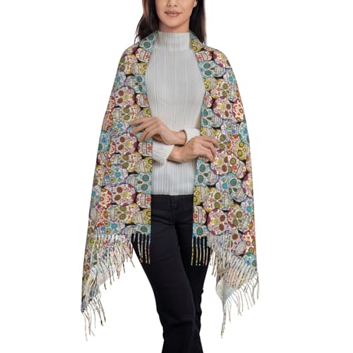 Colorful Sugar Skull Print Women's Scarf Pashmina Shawls and Wraps for Wedding Evening Party Long Warm Scarves2