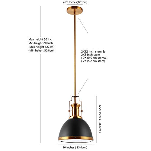 Image of JONATHAN Y Homer Industrial Dome Pendant 10 inch, Black /Brass Gold | 1-Light, Farmhouse Style, Adjustable Hanging Height, Glass Diffuser, Sloped Ceiling Compatible, Metal, LED Bulb Included