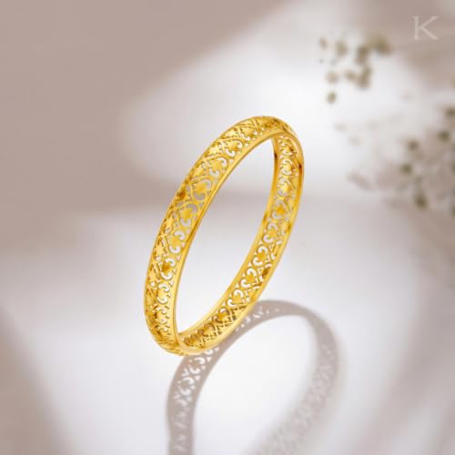 Image of KISNA 9KT Floriance Heart Filigree Gold Bangle For Women | BIS Hallmarked Yellow Gold Bangle | Lightweight Daily Wear Gold Jewellery | Gift for Wife, Mother & Sister | S 2.4 Anna