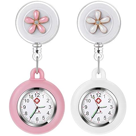 Vintoney 2 Fob Watch, Nurse Watch, Retractable Clip-on Hanging Lapel Watches, Silicone Cover Nurse Fob Watch with Brooch, Nurses Fob Watches for Women, Nurses Doctors Cover